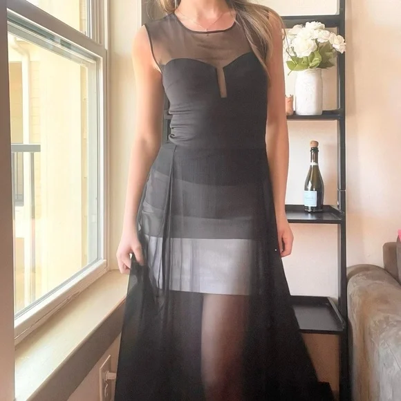 Elegant Black Sheer Evening Dress - Picture 1 of 7